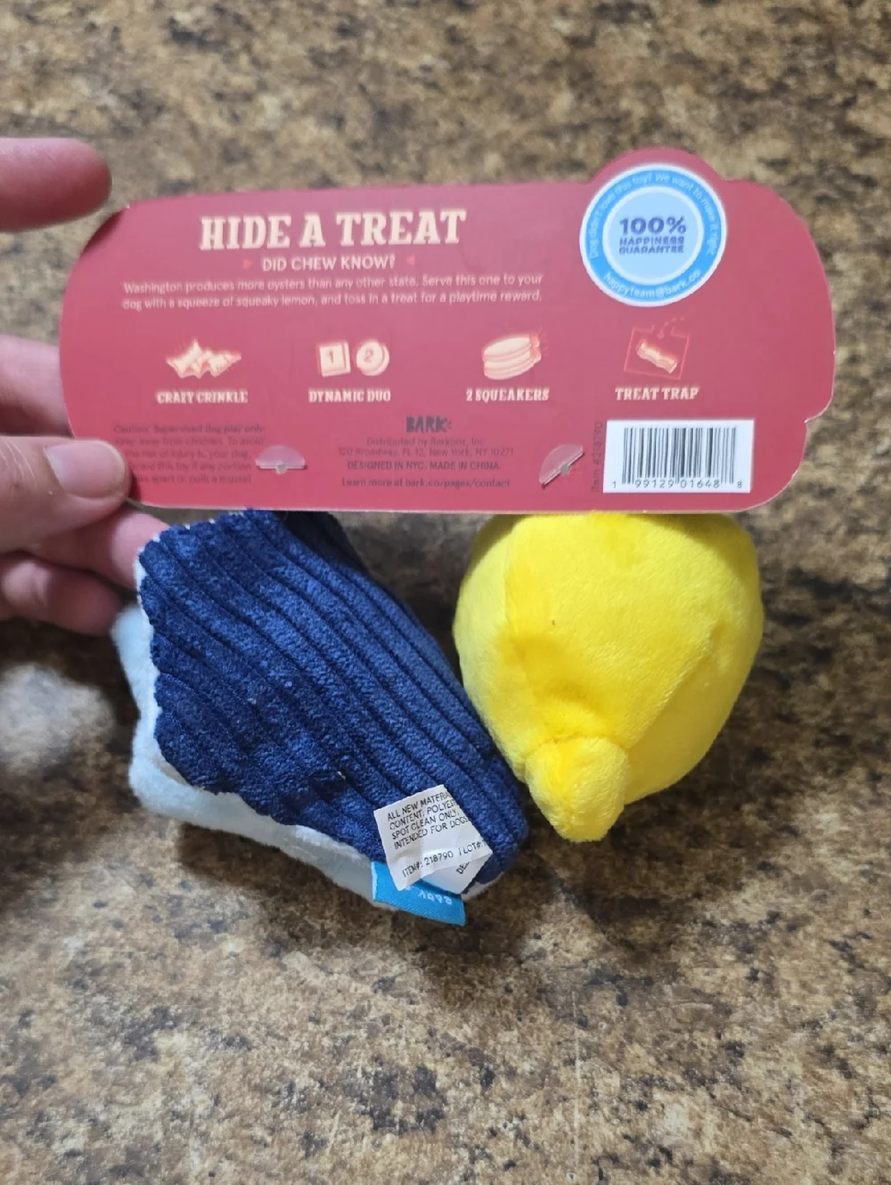 Bark Lemon Pupper Oyster Toy - Yellow & Navysize‎ Small 0-20 Pounds NWT